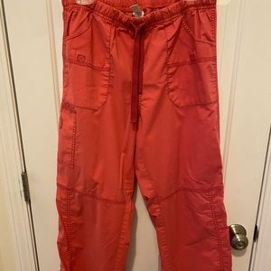 Large coral scrub pants